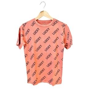 Lucky Brand Crew Neck All Over Print Orange T Shirt Short Sleeve Medium